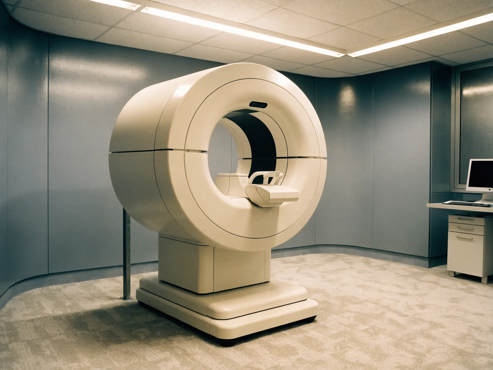 Cone beam CT scanner in a dedicated dental imaging room
